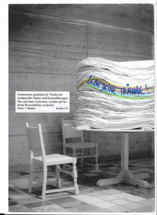 Gestaltung von Tischen in einem Workshop von Kunst und Entfaltung Doris Scharfetter-Vogelsberger